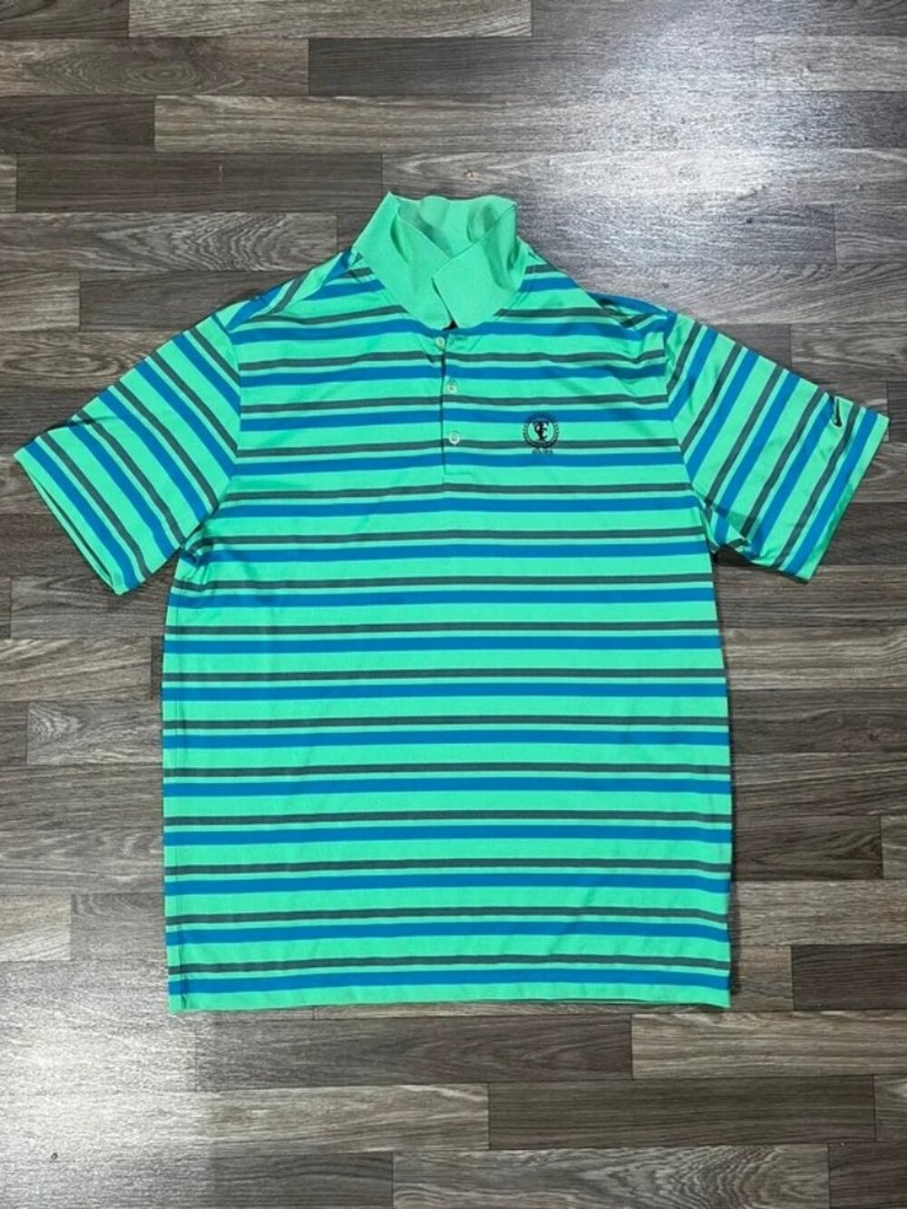 Nike Golf Tour Performance Men’s XL Green Blue Striped Dri-FIT Polo